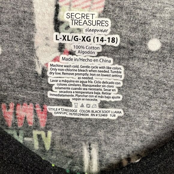 SECRET TREASURES Sleepwear Holiday FA LA LA LLama Nightshirt Size Large 14 / 18 - Picture 4 of 7